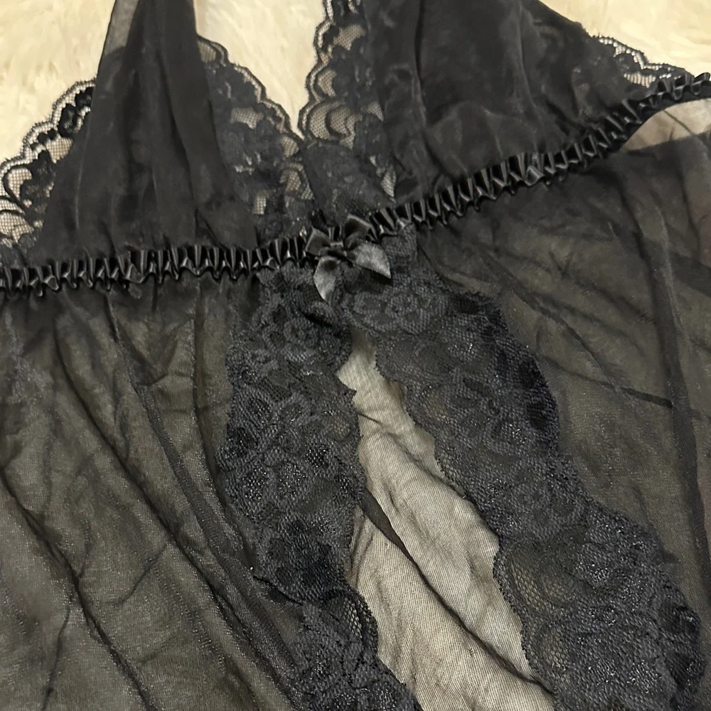 Vintage Y2K Frederick's of Hollywood Black Lace Halter Chemise